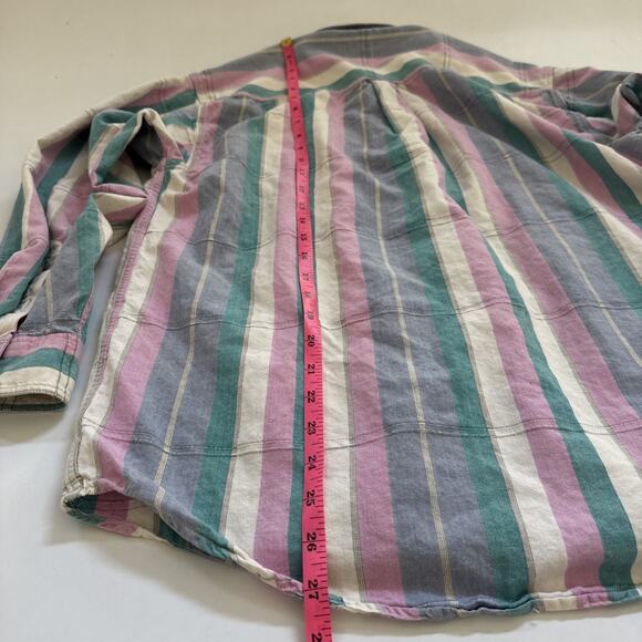 VTG 90s Eddie Bauer Collared Shirt Mens Medium Northwest Chambary Striped Pastel - Picture 9 of 12
